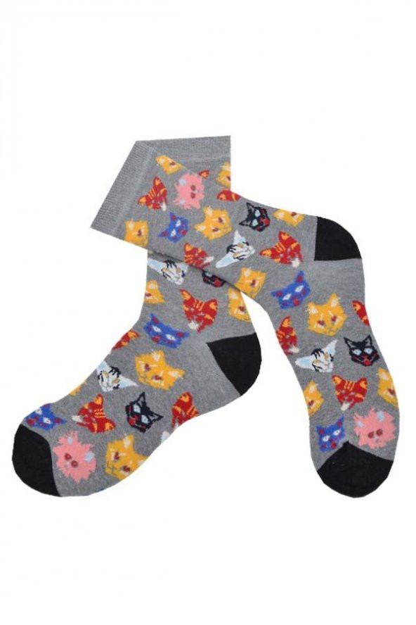 Flora Erkek Kedi Desenli Hareketli Çorap Gri - 41/44 ürün görseli 1