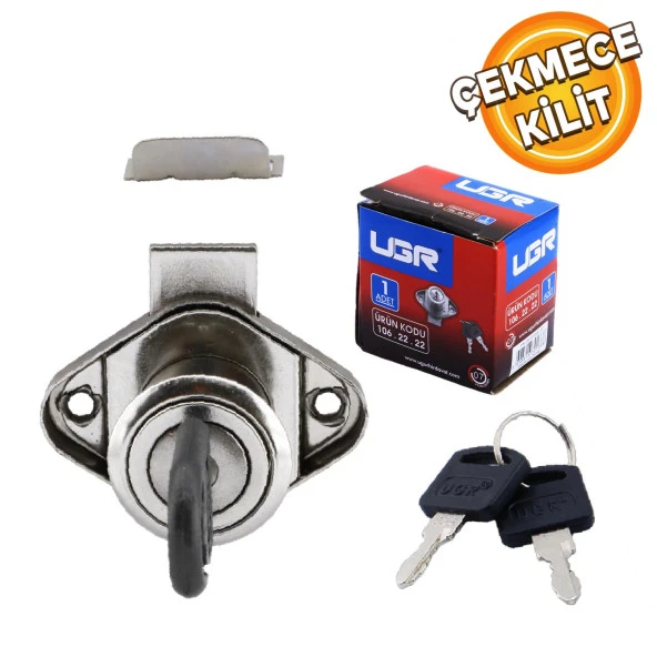 Ugr Oval Silindir Mobilya Çekmece Dolap Kilidi Nikel Krom 2 Anahtarlı Kilit 22 mm ürün görseli 1