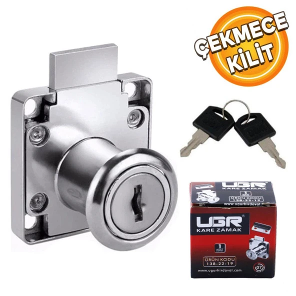 Ugr Kare Mobilya Çekmece Dolap Kilidi Nikel Krom 2 Anahtarlı Kilit 4x4 cm 22 mm ürün görseli 1