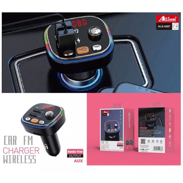 Allison A687 Bluetooth FM Transmitter and Bluetooth MP3 & Araç şarjı ürün görseli 1