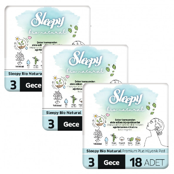 Sleepy Bio Natural Premium Plus Hijyenik Ped Gece 54 Adet ürün görseli 1