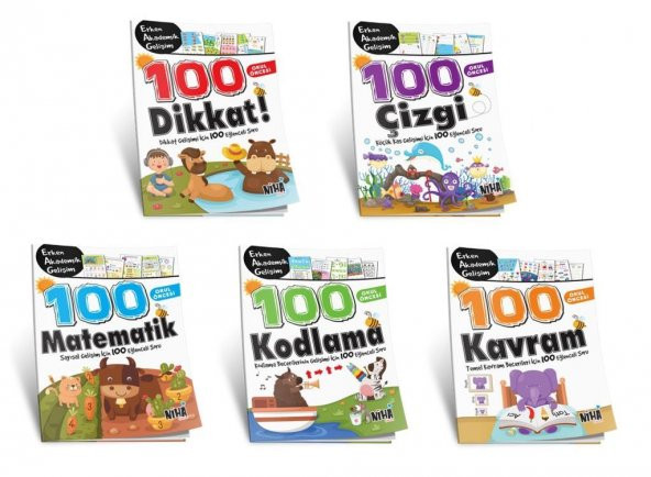 Okul Öncesi Erken Akademik Gelişim 100 Eğlenceli Soru Seti (5 Kitap) ürün görseli 1