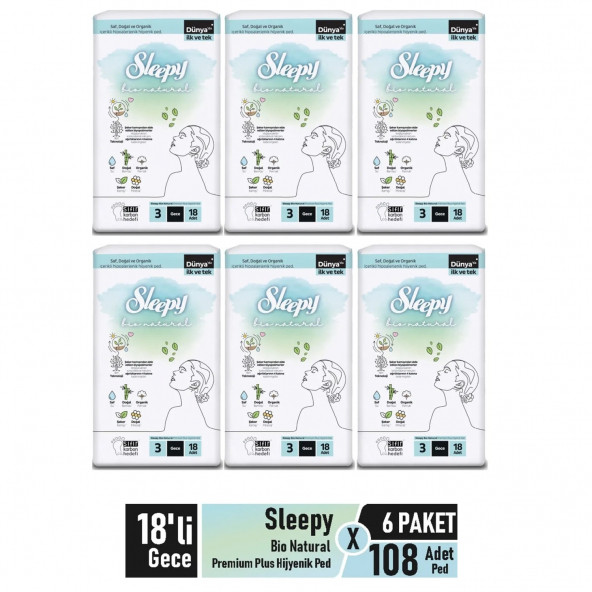 Sleepy Bio Natural Premium Plus Hijyenik Ped Gece 108 Adet ürün görseli 1