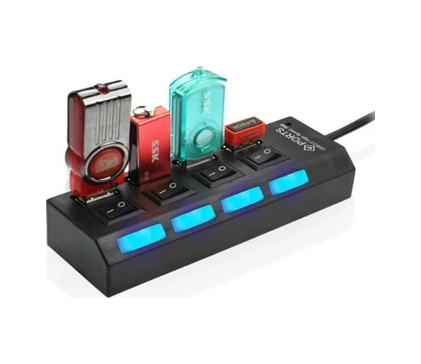 4Lü Usb Çoğaltıcı-Usb Hub-2.0 Açma Kapama Düğmeli Usb Çoklayıcı ürün görseli 1