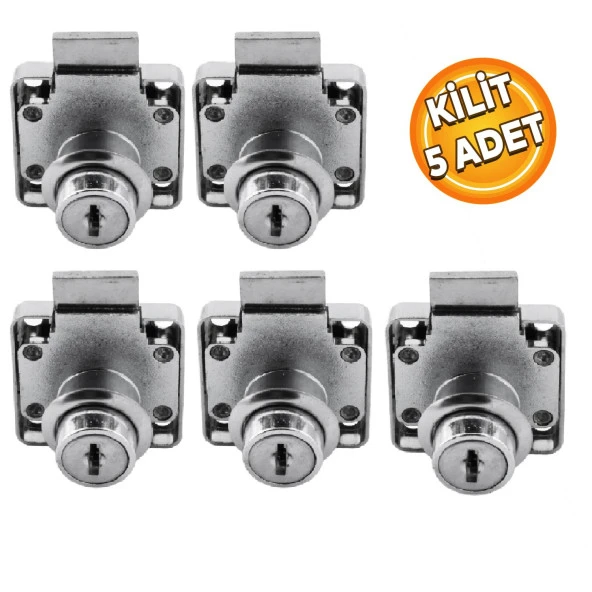 Ugr Kare Mobilya Çekmece Dolap Kilidi Nikel Krom 2 Anahtarlı Kilit 4x4 cm 22 mm (5 ADET) ürün görseli 1