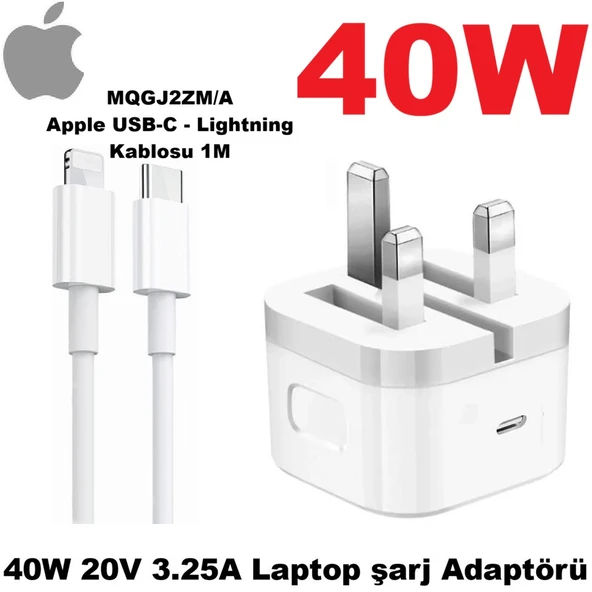 Apple USB-C - Lightning Kablosu (1 m) - MQGJ2ZM/A + 40W Laptop Şarj Adaptörü ürün görseli 1