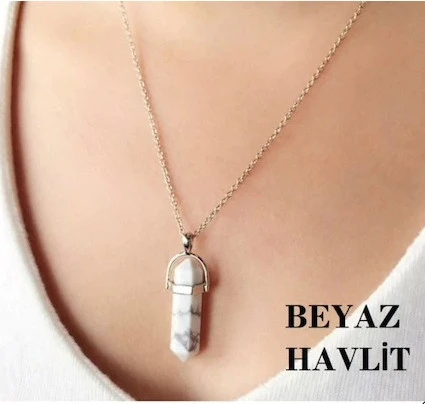 Gerçek Havlit Doğal Taşı Çivi Model Deri ipli Kolye (KARGO BEDAVA) SINEKBIT10984 ürün görseli 1