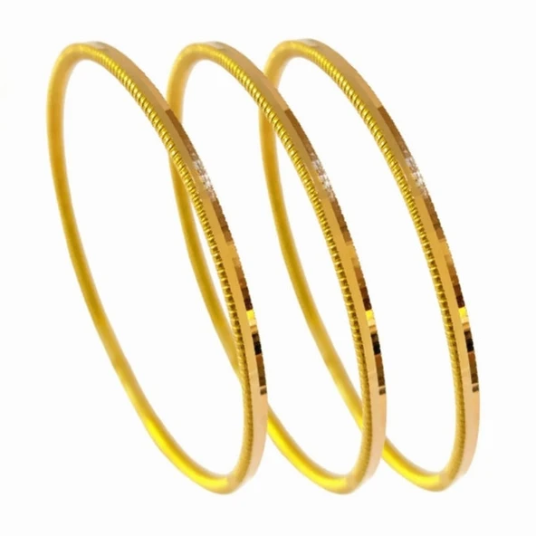 Garantili Gold Gerçek Altın Görünümlü ince Ajda Ray Parlak Sade 3 Adet Bilezik SINEKBIT11301 ürün görseli 1