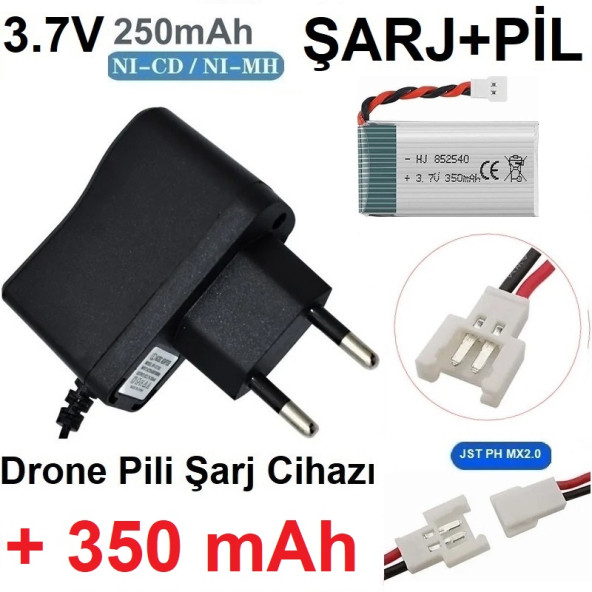 Drone Pili Şarj Cihazı + 350 Mah Pil Jst Ph Mx2.0 Fiş Güç Adaptörü 3.7v 250mah SINEKBIT11440 ürün görseli 1