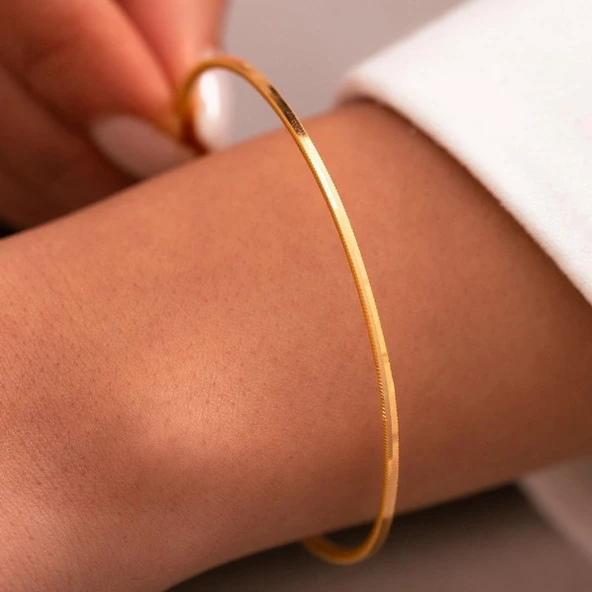 Garantili Gold Gerçek Altın Görünümlü ince Ajda Ray Parlak Sade 1 Adet Bilezik SINEKBIT11488 ürün görseli 1