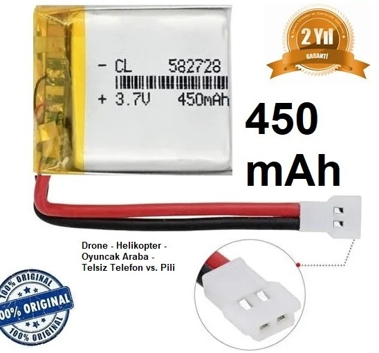 Jst Mx2.0 450 Mah 3.7v Drone Helikopter Oyuncak Araba Telsiz Telefon Pili SINEKBIT12001 ürün görseli 1