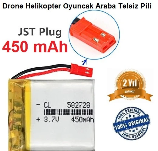 Jst 450 Mah 3.7v Kırmızı Soket Drone Helikopter Oyuncak Araba Telsiz Telefon Pili SINEKBIT12190 ürün görseli 1