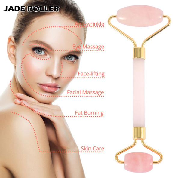 Jade Roller Pembe Yüz Masaj Aleti Cilt Yenileme Doğal Kuvars Taşı SINEKBIT13183 ürün görseli 1