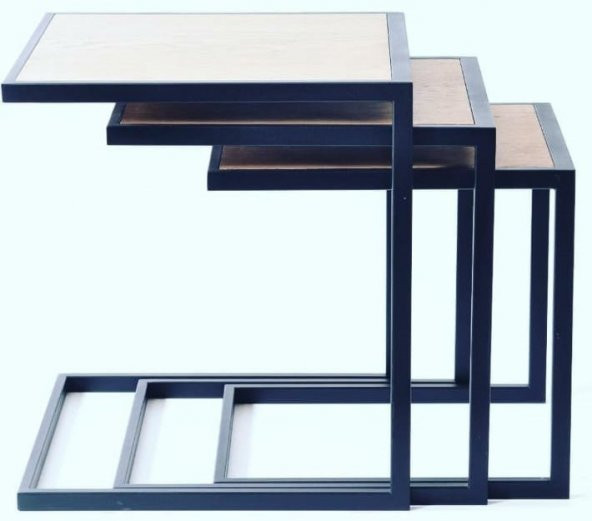 Zigon ZLF 3LÜ 14097C Model Metal Siyah fırın boya MDF Ceviz Theak tabla Elyapım ürün görseli 1
