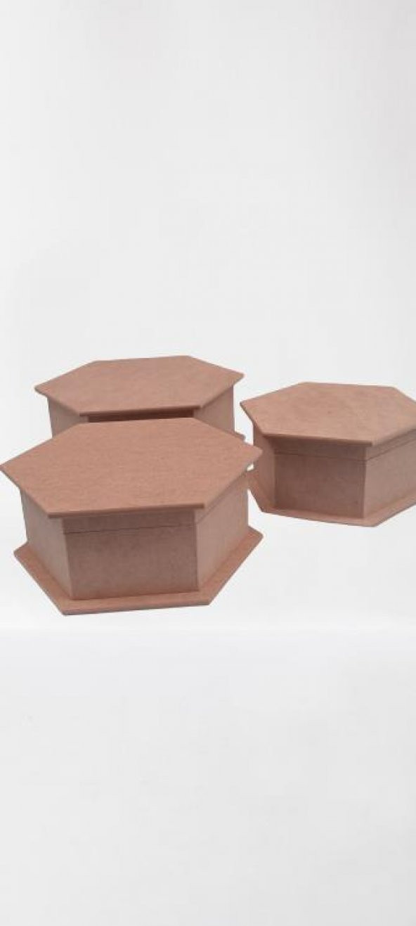 Hobi ERDL 90034 Dekoratif 3lü Takı Seti Model Ahşap MDF Altıgen Ham ürün El Yapım ürün görseli 1