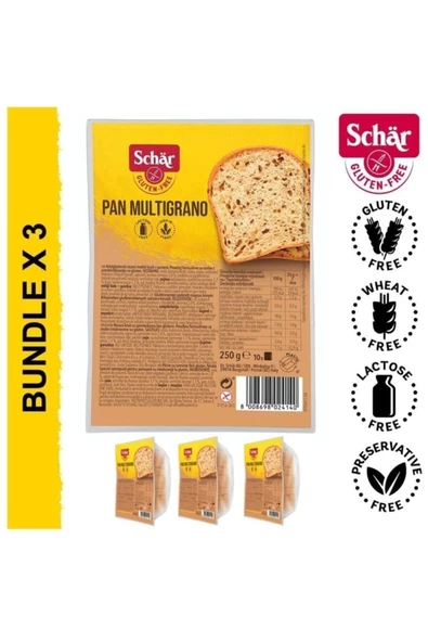 Schar Pan Multigrano Glutensiz Keten Tohumu Darı Ve Ayçekirdekli Ekmek 250 gr 3 Adet ürün görseli 1