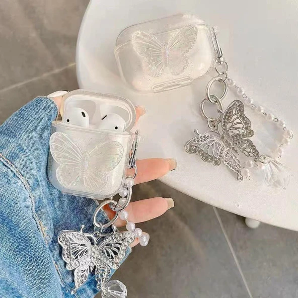 Kelebekli Simli 1/2 Nesil Uyumlu Airpods Kılıf ürün görseli 1