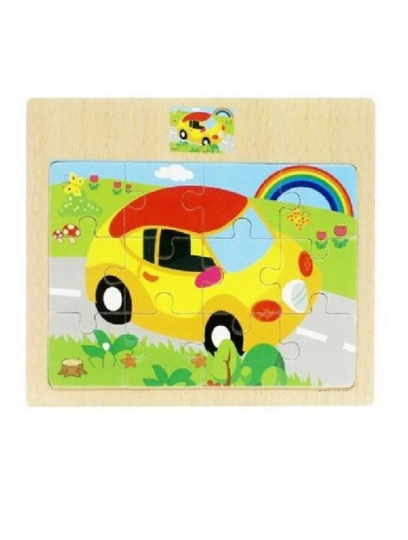 Hayal Sepeti TAKSİ resimli Ahşap Çocuk Puzzle 12 Parça 15x17cm ürün görseli 1