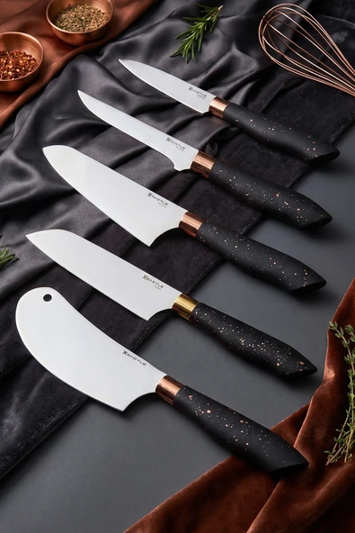 Black Copper Serisi 5 Li Mutfak Bıçağı Et Ekmek Sebze Mutfak Şef Bıçak Seti Mft-568 ürün görseli 1
