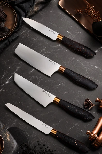 Black Copper 4 Lü Mutfak Bıçağı Et Ekmek Sebze Mutfak Şef Bıçak Seti Mft-854 ürün görseli 1