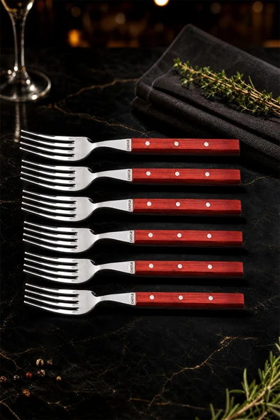 Hand Caft Serisi Mutfak Bıçak Çatal Paduk Sap 6'lı Steak Et Kahvaltı Yemek Çatalı (MFT-2547) ürün görseli 1