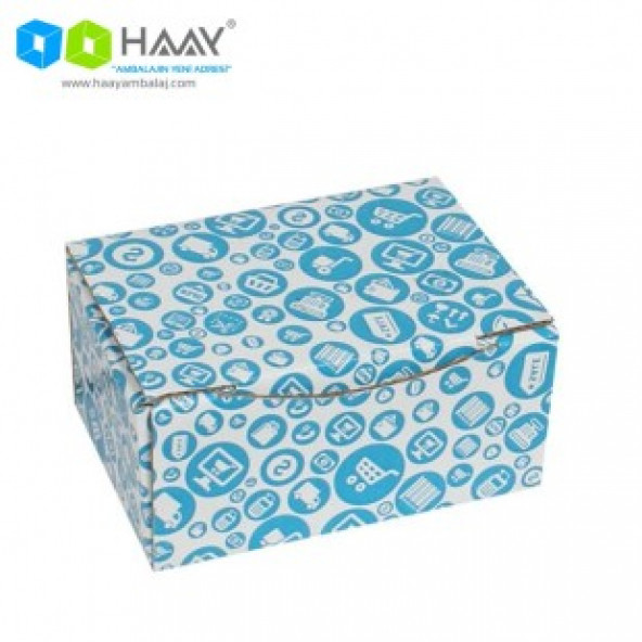 HAAY AMBALAJ 15,5x11x7,5cm Mavi Alışveriş Desenli Kutu ( 10 ADET) ürün görseli 1
