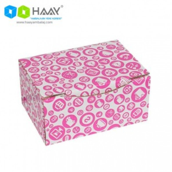 HAAY AMBALAJ 15,5x11x7,5cm Pembe Alışveriş Desenli Kutu ( 10 ADET) ürün görseli 1