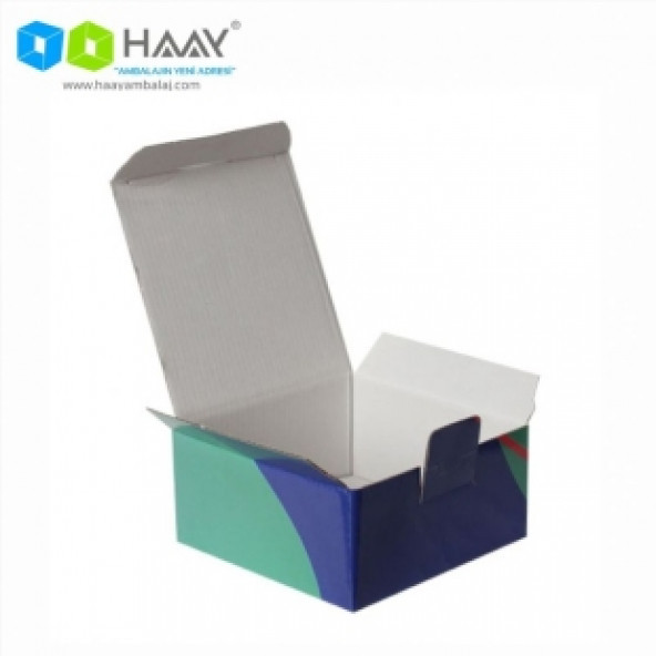 HAAY AMBALAJ 13,5x13,5x6,5cm Desenli Kutu - Lacivert-Turuncu-Yeşil ( 10 ADET) ürün görseli 1