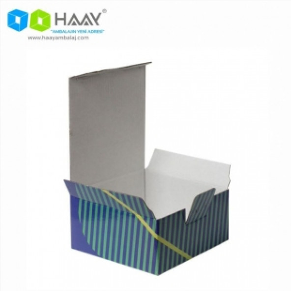 HAAY AMBALAJ 13,5x13,5x6,5cm Desenli Kutu - Turuncu-Sarı-Yeşil Çizgili (10 ADET) ürün görseli 1