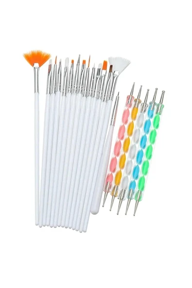 Fontenay Beyaz Nail Art Tırnak Süsleme Desen Fırça 15'li Ve Dot Kalem Seti 5'li 20 Parça ürün görseli 1