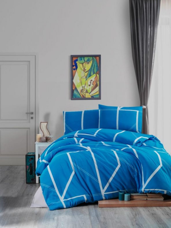 Camelia Çift Kişilik 4 Parça Nevresim Takımı 200x220- Mavi ürün görseli 1