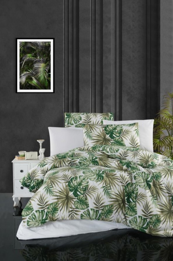 Verde Çift Kişilik Nevresim Takımı Ranforce Pamuk Yeşil 200x220 ürün görseli 1