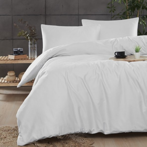 Ranforce Tek Kişilk Pamuklu Nevresim Takımı 160x220 - Beyaz ürün görseli 1