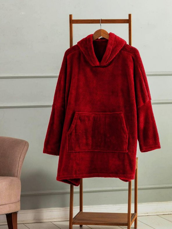 Wellsoft Kapşonlu Giyilebilir Tv Battaniyesi unisex Over size - Kırmızı ürün görseli 1