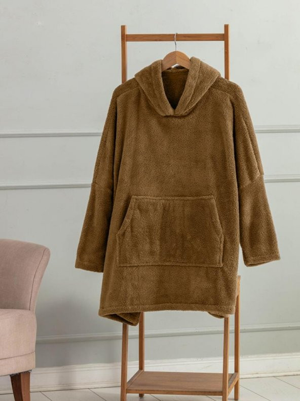 Wellsoft Kapşonlu Giyilebilir Tv Battaniyesi unisex Over size - Camel ürün görseli 1
