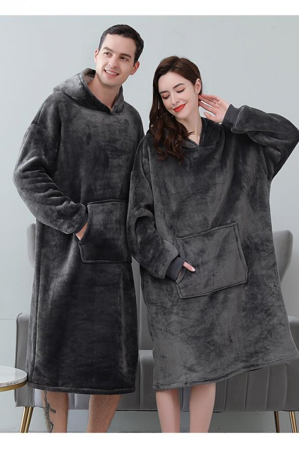 Wellsoft Kapşonlu Giyilebilir Tv Battaniyesi unisex Over size - Antrasit ürün görseli 1