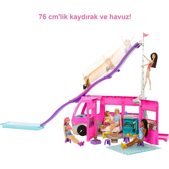 Orjinal Barbie'nin Rüya Karavanı Kaydıraklı ve Havuzlu Barbie Karavan ürün görseli 1