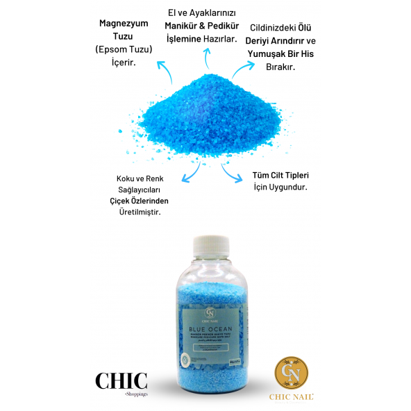 Chic Nail Manikür & Pedikür ve Banyo Tuzu Blue Ocean 200 gram / Epsom Tuzu / İngiliz Tuzu ürün görseli 1