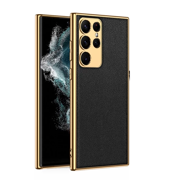 Smcase Samsung Galaxy S23 Ultra Kılıf Deri Görünümlü Kamera Korumalı Fizyon Lazer Kaplama Silikon ürün görseli 1