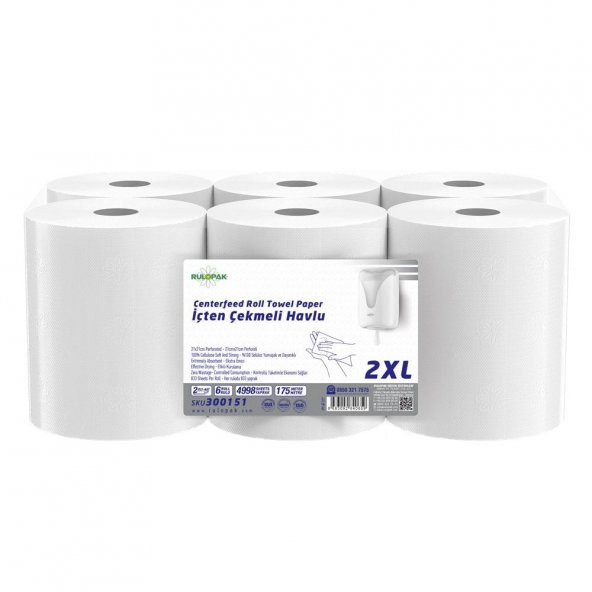 Rulopak İçten Çekmeli Kağıt Havlu 2XL 175M 6Lı Paket ürün görseli 1
