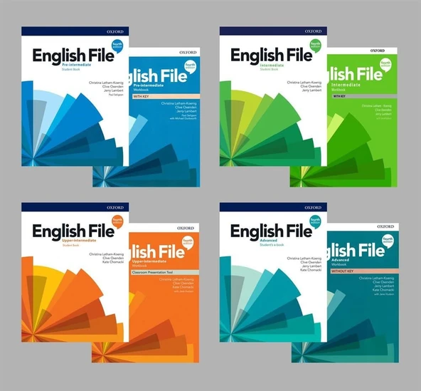 English File 4th Edition Pre intermediate + intermediate + Upper-intermediate + Advanced  Student's Book With Online Practice + Workbook (Access Code VARDIR) ( 4 lü SET) ürün görseli 1
