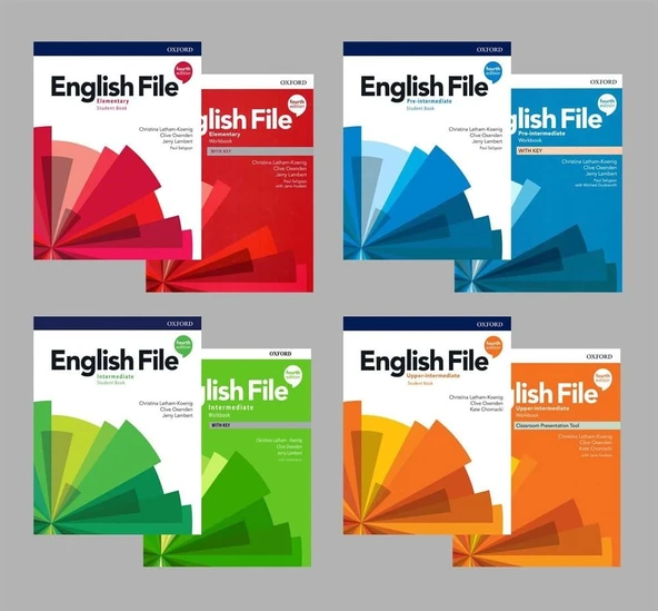 English File 4th Edition Elementary + Pre-intermediate + intermediate + Upper-intermediate  Student's Book With Online Practice + Workbook (Access Code VARDIR) ( 4 lü SET) ürün görseli 1