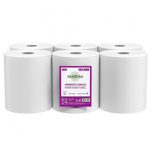 Rulopak Hareketli Havlu 2 Katlı 25 Cm 125 Metre 6Lı Paket 9 Kg ürün görseli 1