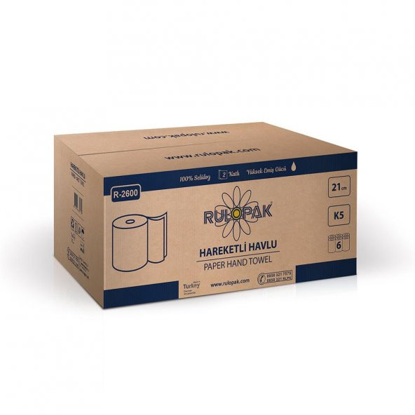 Rulopak Hareketli Kağıt Havlu 2 Katlı 21 Cm 80M 6Lı Paket 5 Kg ürün görseli 1