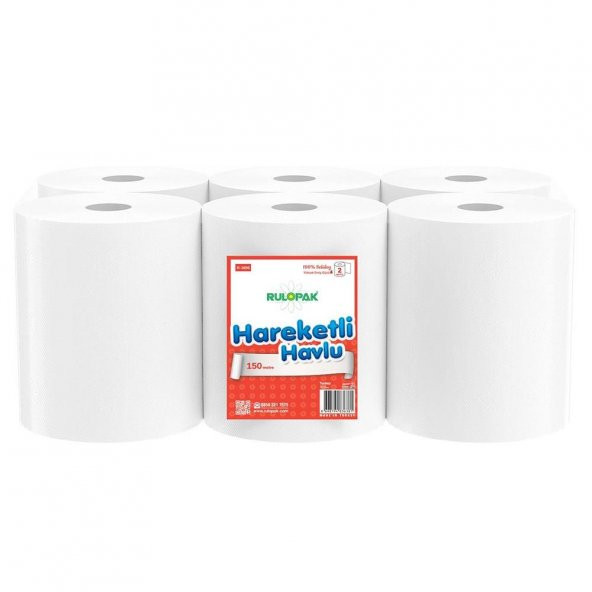 Rulopak Hareketli Havlu 2 Katlı 21 Cm 150 Metre 6Lı Paket ürün görseli 1