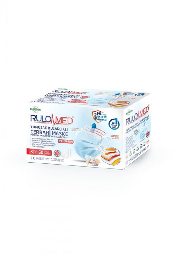 Rulopak Rulomed Elastik Kulakçıklı Maske 50li Mavi ürün görseli 1