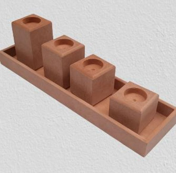 Hobi ERDL 90027 Dekoratif Model 90027 Dörtlü Mumluk Set Ahşap HAM MDF El Yapımı ürün görseli 1