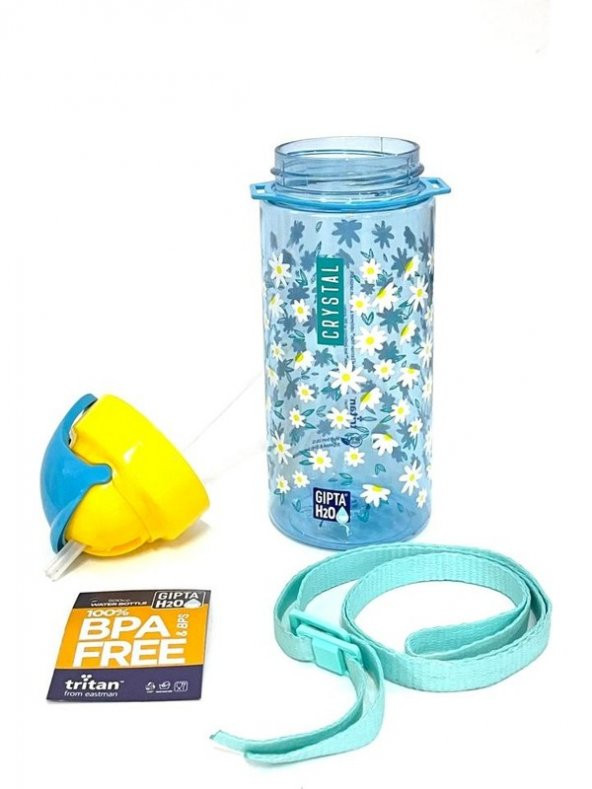 Gıpta Mavi Crystal Tritan Desenli Pipetli Matara suluk  500 ml ürün görseli 1