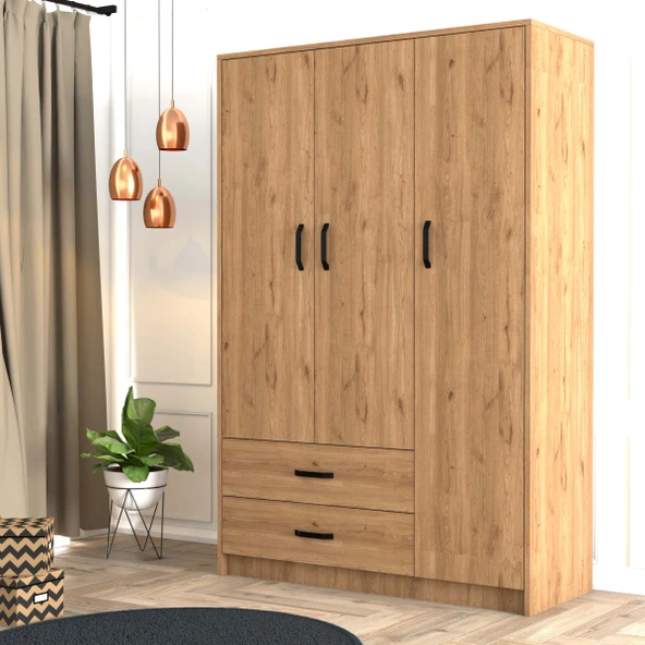 Mezza 3506 Grande Modern 3 Kapılı 2 Çekmeceli Gardırop Sepet Rengi ürün görseli 1