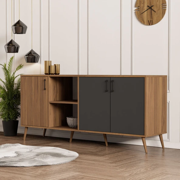Mezza 1620 Exxen 180 Cm (AHŞAP AYAKLİ) Modern Konsol Ürgüp Antrasit ürün görseli 1